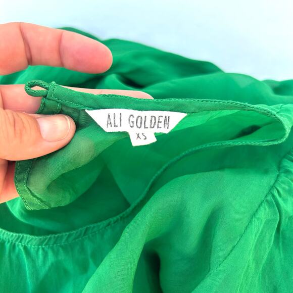 Ali Golden Peasant Dress Kelly Green Sheer Midi XS Sustainable Drop Waist - Picture 4 of 11